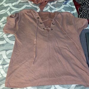 Sweatshirt top with crossover and hood